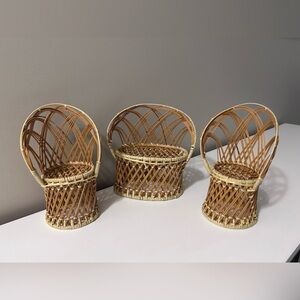 Vintage mini Wicker barbie doll furniture Chairs fan back peacock chairs settee